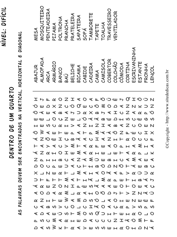 Caça-palavras, Palavras de matemática, Palavras difíceis