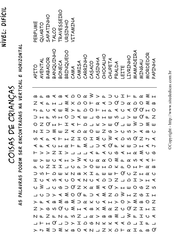 Caça Palavras Nível Difícil Para Imprimir